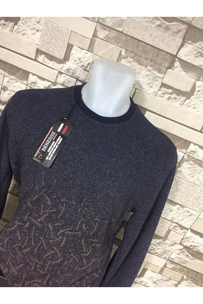 BENESSE Men's Navy Blue Thessaloniki Crew Neck Oversize Sweater