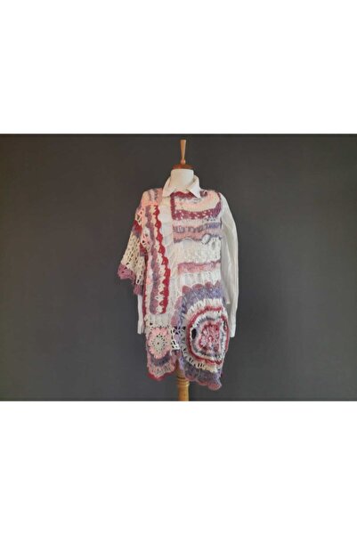 Hippybutik Kadın Pembe El Örgüsü Asimetrik Tasarım Süveter