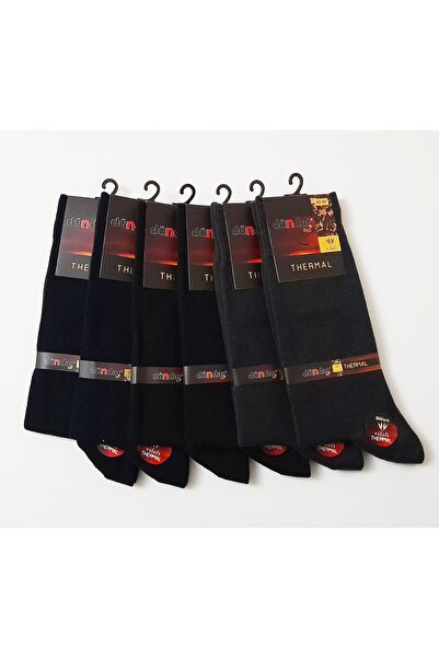 Dündar Erkek Siyah 6lı Plus Dikişssiz Viloft Kışlık Termal Çorap