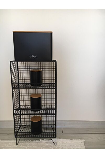 GO DEKOR Siyah Çok Amaçlı 3 Gözlü Sebzelik ve Meyvelik Grid Kafes Metal Tel Raf