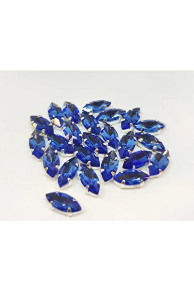 yiğit aksesuar 7x15 (1.5 Cm) Kasalı Dikme Mekik Cam Taş Safir 10 Adet