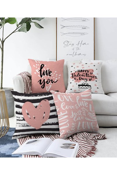 Realhomes 4-dijelni set navlaka za jastuke za Valentinovo, dvostrani specijal...