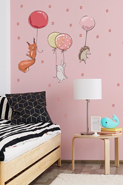 TUGİBU Animals with Balloons Kids Room Wall Sticker Set