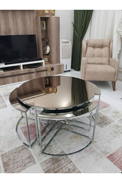 ÇengelköyDesign Helios Dekoratif Gümüş Kaplama Orta Sehpa