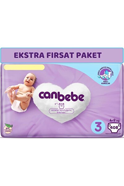 Canbebe Beden:3 (4-9kg) Midi 408 Adet Ekstra Fırsat Paket Bebek Bezi