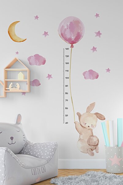 TUGİBU Bunny Height Measurer Wall Sticker Set with Balloons
