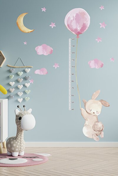 TUGİBU Bunny Height Measurer Wall Sticker Set with Balloons