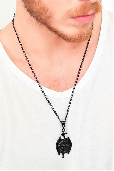 LABALABA Men's Black Oxide Plated Dragon Symbol Pendant Necklace