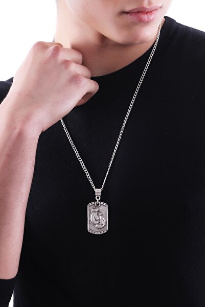 LABALABA Erkek Antik Gümüş Kaplama Boks Eldiveni Kabartma Baskılı Levha Kolye