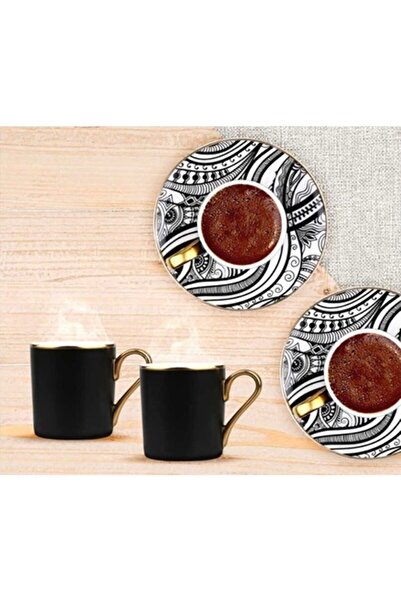 Lucky Art Ba-hem Siyah Passion 6'lı New Bone Serisi Kahve Fincan Seti