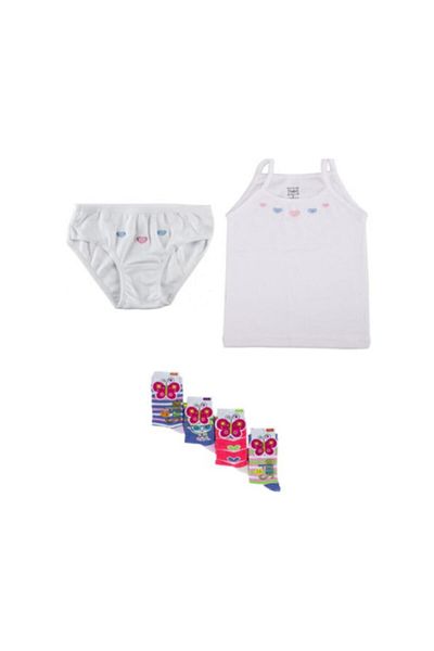 Tutku White Girls' Athlete and Slip SocKs Set - 5 Pieces with ThicK Straps and Printed