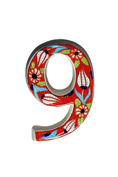 Yılmazel Număr de ușă din ceramică realizată manual cu 3 opțiuni de culoare, numere de uși 9 roșu