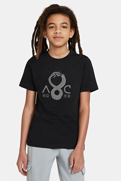 QIVI Unisex dečji crni modifikovani karbon AC Dragon Štampano T-shirt