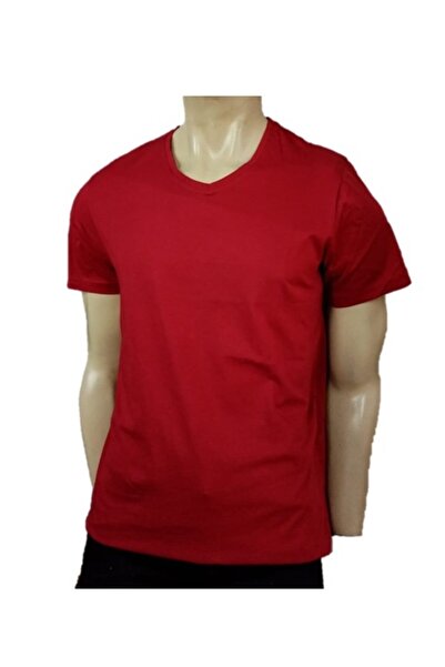 Aka Erkek Kırmızı V Y Slimfit Kısa Kol Penye T-shirt M Beden