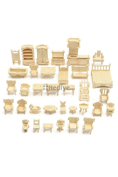 SEA-LAND Miniature Housewares Furniture Educational Model Set 184 Wooden Pieces