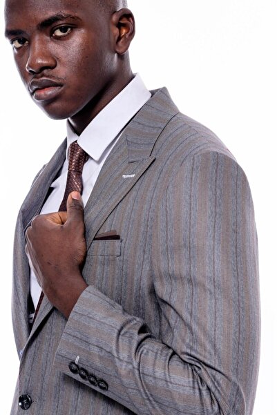 Wessi Ekose Çizgili Slim Fit Gri Erkek Ceket - Wessi