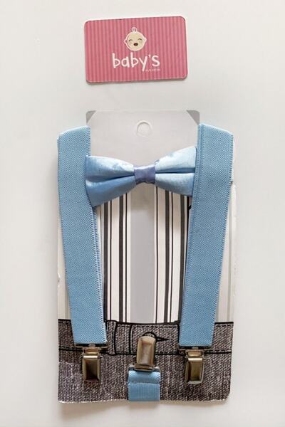 Babys Nur Erten Boys Light Blue Baby And Kids Trousers Bow Tie Suspender Set