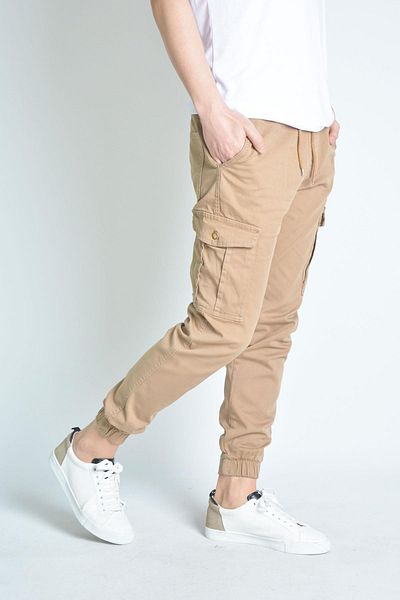 Luppo Club Ανδρικό μπεζ παντελόνι Jogger Cargo με τσέπη και ελαστικά πόδια