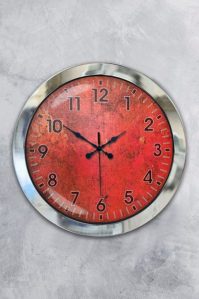 Kasva Concept 36 cm Chrome Metal Retro Red Wall Clock