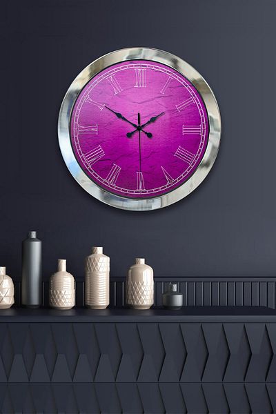 Kasva Concept Gift 36 cm Chrome Metal Purple Wall Clock