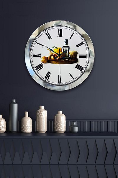 Kasva Concept Gift 36 cm Chrome Metal Kitchen Wall Clock