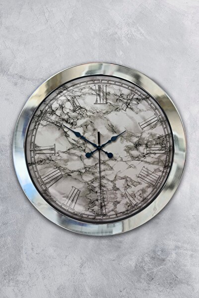 Platin Saat ساعة حائط بتصميم رخام معدني كروم مقاس 36 سم