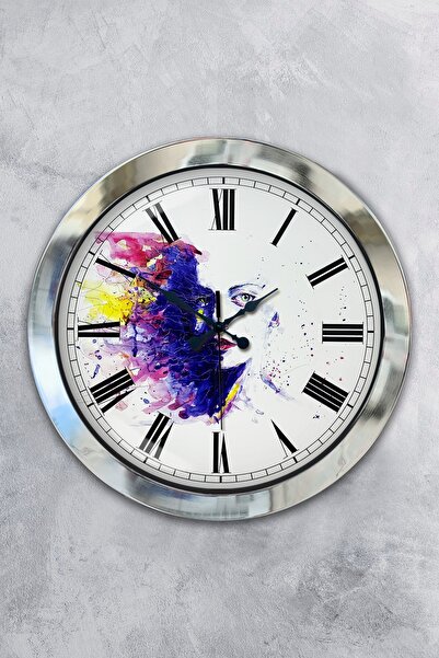 Platin Saat ساعة حائط من معدن الكروم مقاس 36 سم بتصميم عوالم مختلفة