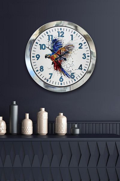 Kasva Concept Gift 36 cm Chrome Metal Bird Wall Clock