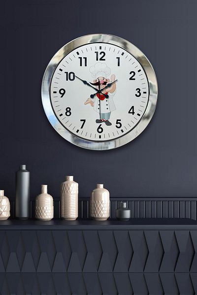 Kasva Concept Cadou 36 Cm Crom Metal Bucătar Ceas de Perete Bucătărie