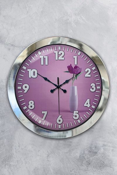Kasva Concept Gift 36 cm Chrome Metal Flower Wall Clock