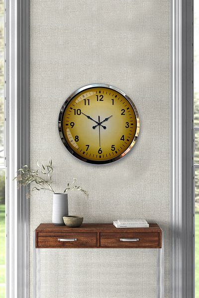 Kasva Concept 40 cm Chrome Metal Yellow Wall Clock Gift