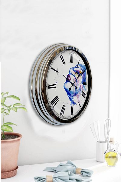 Kasva Concept Ceas de perete cu artă modernă din metal cromat de 40 cm