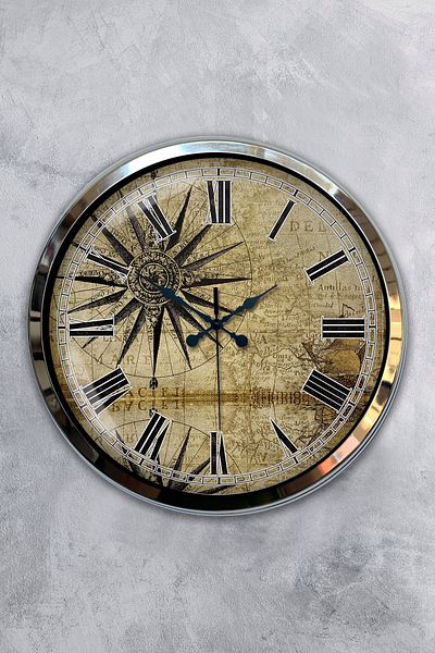 Kasva Concept Gift 40 cm Chrome Metal Maps Wall Clock