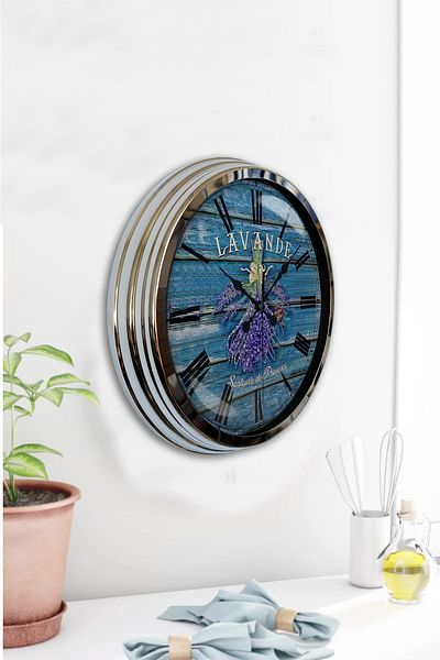 Kasva Concept Gift 40 cm Chrome Metal Lavender Wall Clock