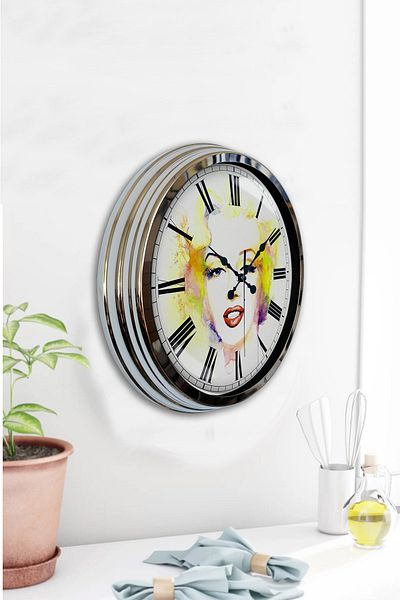 Kasva Concept Gift 40 Cm Chrome Metal Women Wall Clock