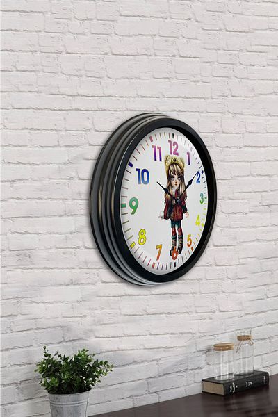 Kasva Concept 40 cm Black Metal Young Girl Wall Clock