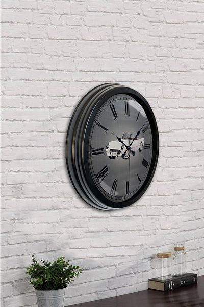 Kasva Concept Gift 40 cm Black Metal Car Wall Clock