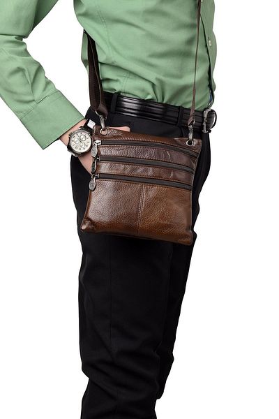 ÇÇS 076 Γνήσιο δέρμα με μακρύ λουράκι Unisex τσάντα διαβατηρίου καφέ