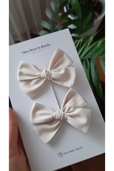 NEW BOWS BANDS Girl and Baby Beige Bow Buckle Set of 2