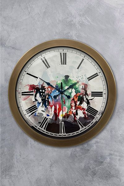 Kasva Concept 36 cm Tumbled Metal Super Heroes Wall Clock