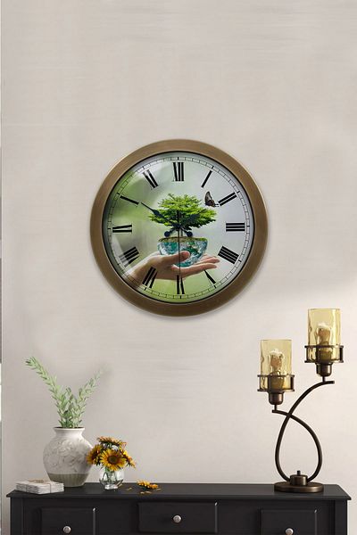 Kasva Concept Antique Metal Climate Themed Wall Clock 36 cm