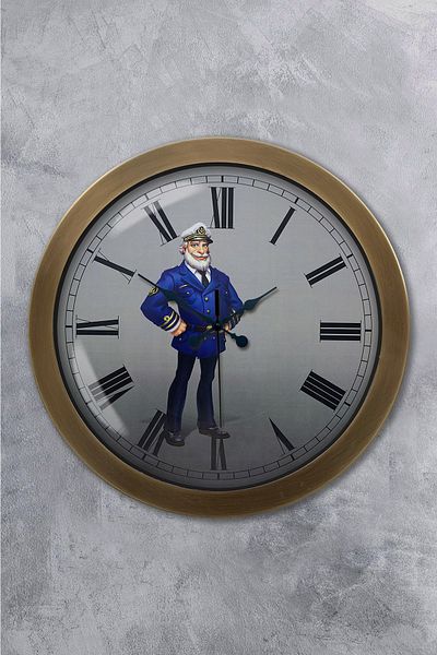 Kasva Concept Gift 36 cm Antique Metal Ship Captain Wall Clock