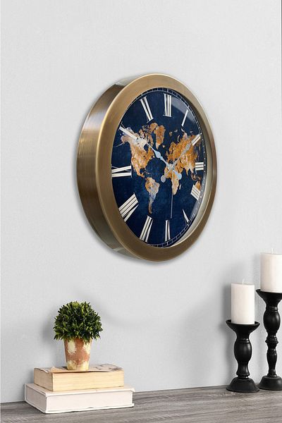 Kasva Concept Gift 36 cm Antique Metal World Map Wall Clock