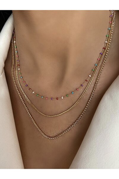 FEY AKSESUAR Kadın Vip Kararmaz Altın Kaplama Arpa Zincir Kolye