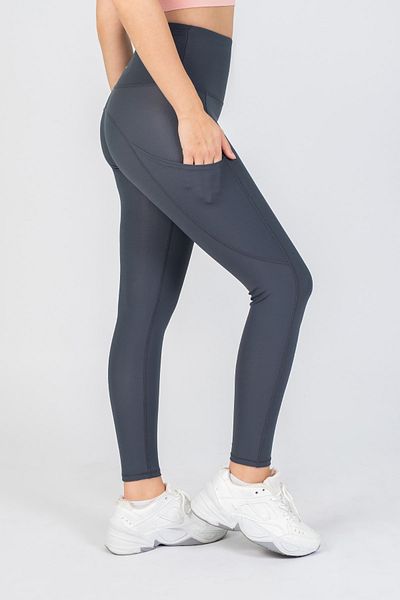 The Step Sports Step Original Gri pentru femei cu buzunare cu talie înaltă compresor suplimentar, jambiere yoga până la gleznă 64 cm