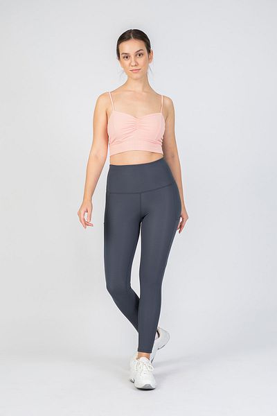 The Step Sports Step Original Gri pentru femei cu buzunare cu talie înaltă compresor suplimentar, jambiere yoga până la gleznă 64 cm