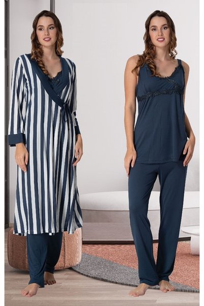 by İGP Women's Navy Blue Dressing Gown Pregnant Maternity Pajama Set Effortt