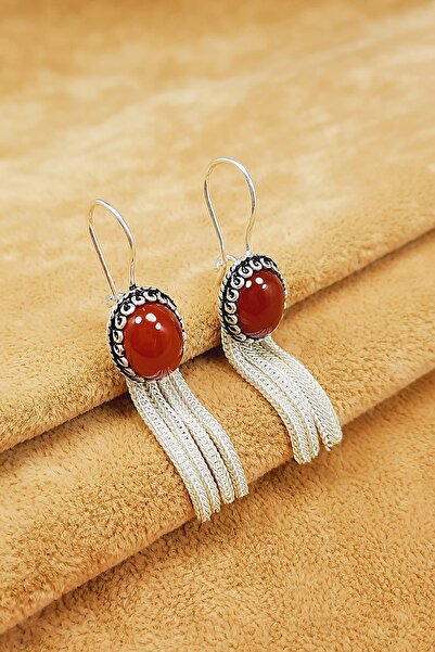 Güzel Gümüşçülük 925 Ayar Gümüş Mardin Midyat Hasırı El Işi Akik&oniks Taşlı Kadın Sallantılı Küpe