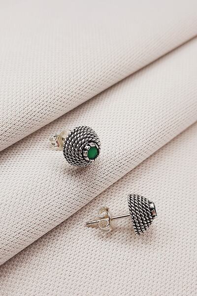 Güzel Gümüşçülük 925 Ayar Gümüş El Işi Mardin Midyat Oksitli Telkari Doğal Taşlı Kadın Küpe