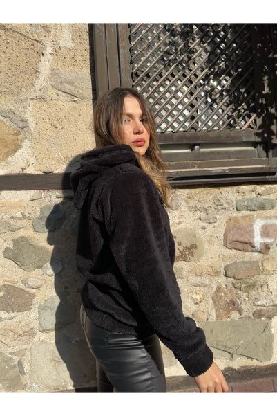 BazarTR Black, Hooded Plush Jacket